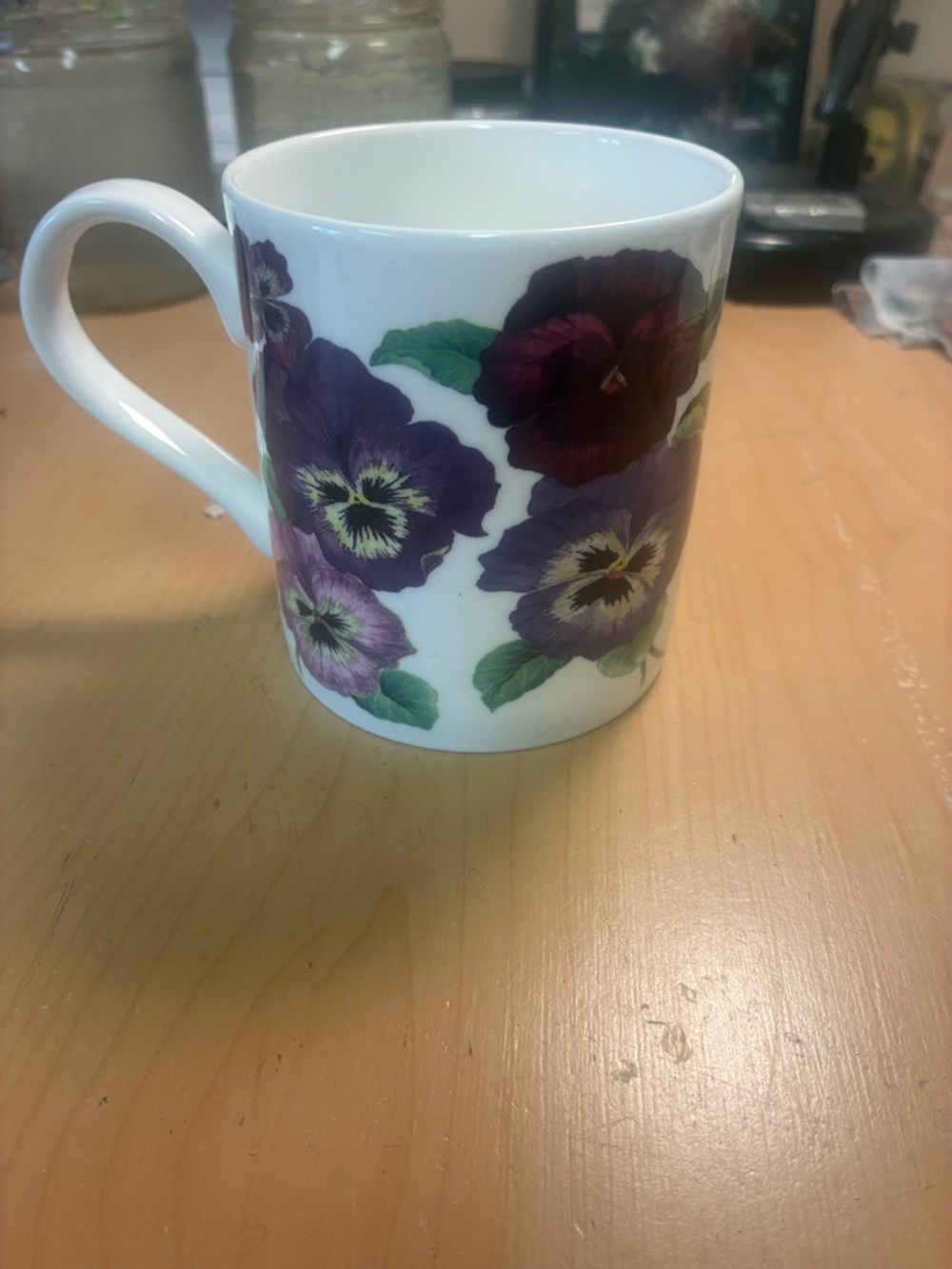 Pansy Floral Ceramic Mug - Purple Floral Design